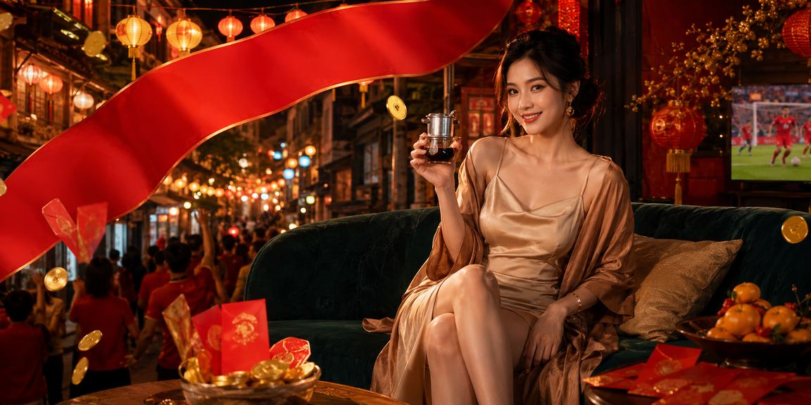 Phong bì đỏ may mắn và cà phê Hà Nội biểu tượng cho khuyến mãi nạp tiền và cá cược thể thao dịp lễ