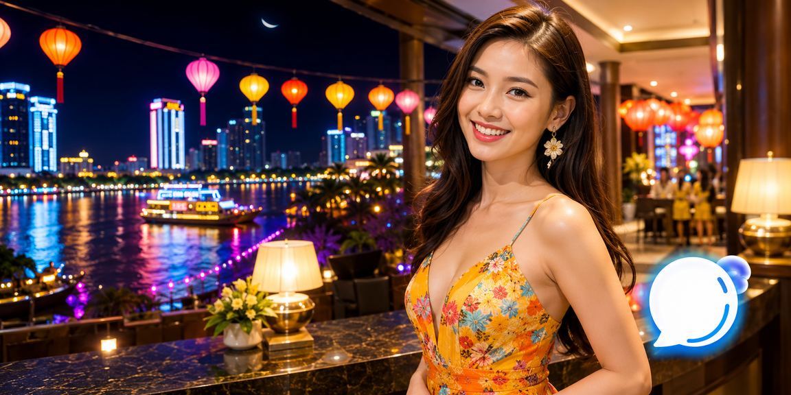 Ánh đèn neon tại khu giải trí Mekong phản chiếu không khí cá cược sôi động về đêm