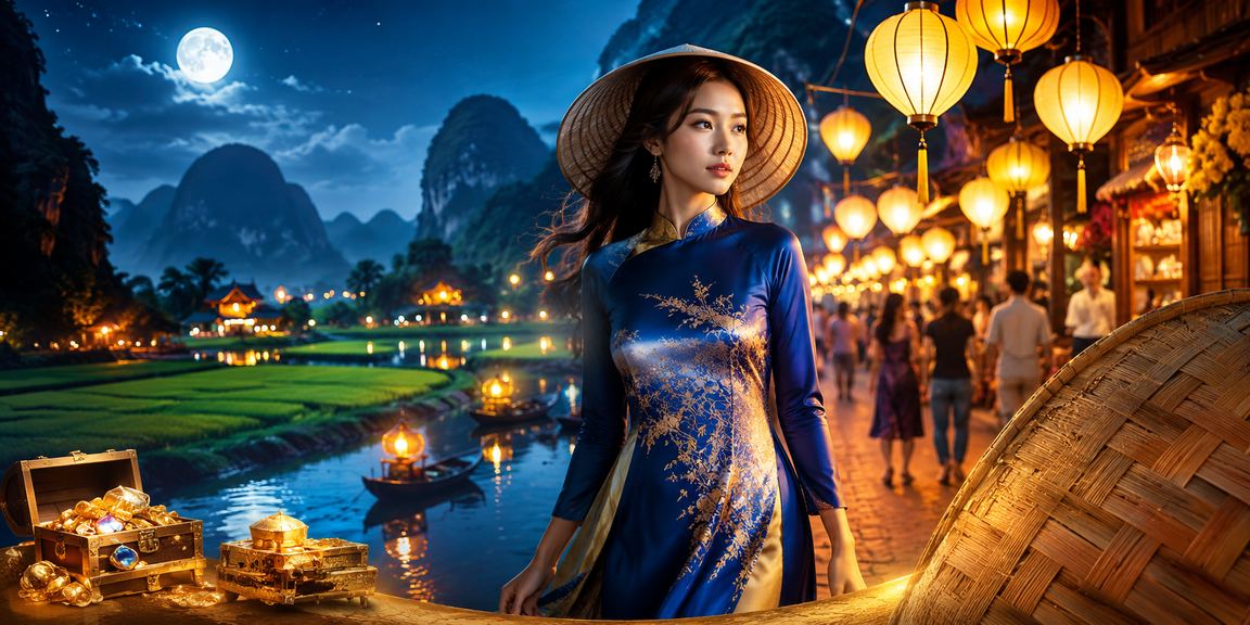 Cảnh cá cược trực tuyến tại Ninh Bình với người dùng đội nón lá xem kết quả trên điện thoại