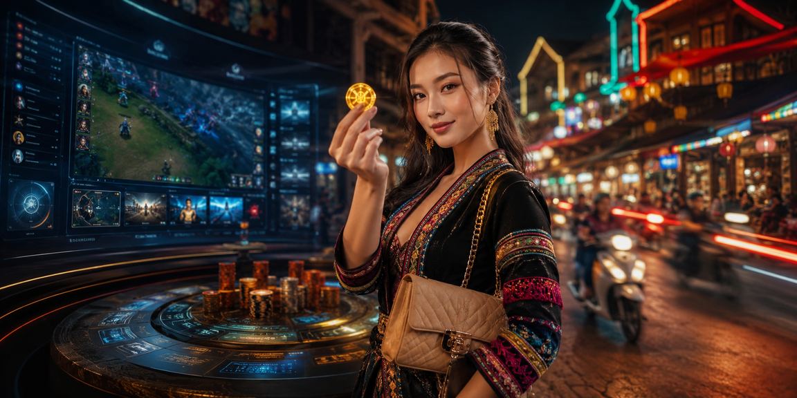 Màn hình đặt kèo esports với giao diện neon tại khu vực miền núi Sapa